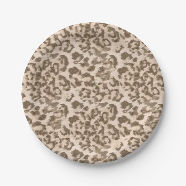 Assiettes En Carton Empreinte de léopard beige. (Devant)