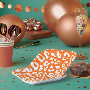 Assiettes En Carton Empreinte de léopard blanc Orange