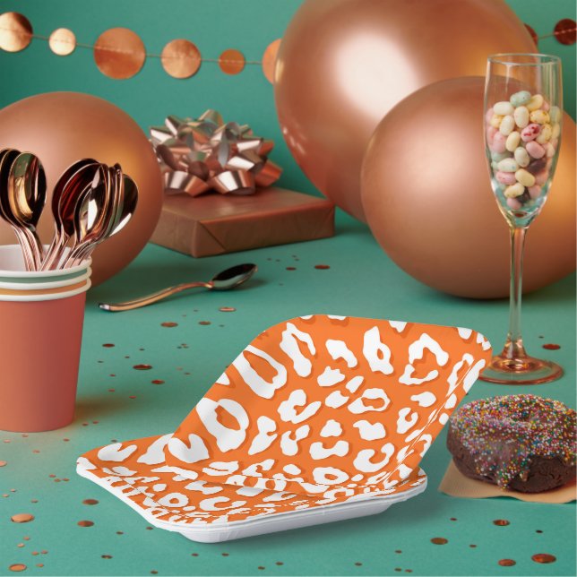 Assiettes En Carton Empreinte de léopard blanc Orange (Multi)