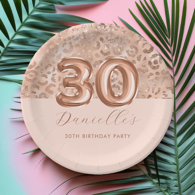 Assiettes En Carton Empreinte de léopard d'or Rose personnalisé 30e an (Créateur téléchargé)