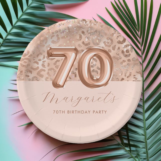 Assiettes En Carton Empreinte de léopard d'or Rose personnalisé 70e an (Créateur téléchargé)