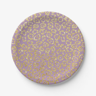 Assiettes En Carton Empreinte de léopard élégant violet & or