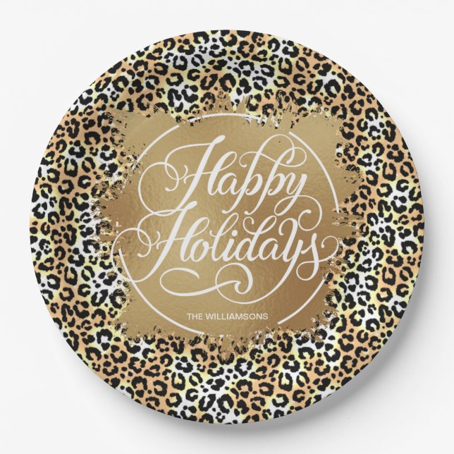 Assiettes En Carton Empreinte de léopard Gold Faux Foil Vacances (Devant)
