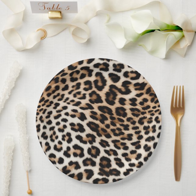 Assiettes En Carton Empreinte de léopard noir crème (Mariage)