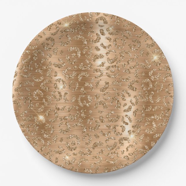 Assiettes En Carton Empreinte de léopard Parties scintillant Gold Glit (Devant)