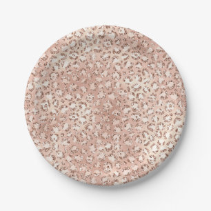 Assiettes En Carton Empreinte de léopard Peach Rose Gold Blush Pink Gl