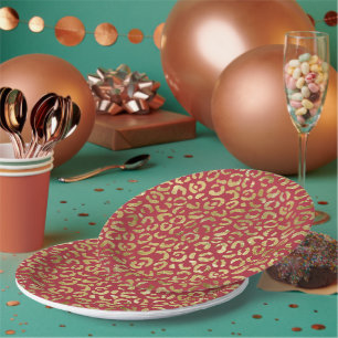 Assiettes En Carton Empreinte de léopard Red Gold Glam