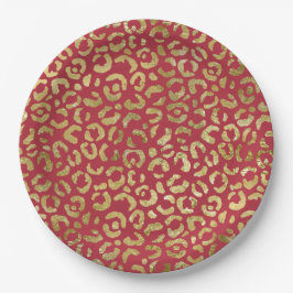 Assiettes En Carton Empreinte de léopard Red Gold Glam