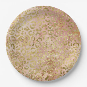 Assiettes En Carton Empreinte de léopard rose Gold