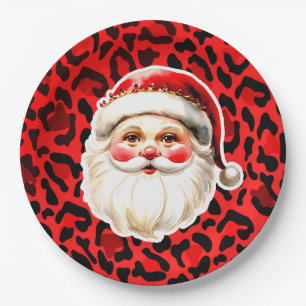 Assiettes En Carton Empreinte de léopard rouge Retro Père Noël