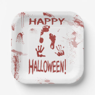Assiettes En Carton Empreinte de main sanglante Joyeux Halloween