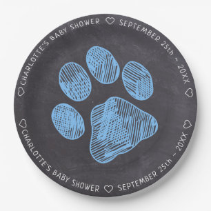 Assiettes En Carton Empreinte de patte bleu Chalkboard