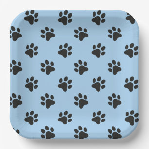 Assiettes En Carton Empreinte de patte bleu et noir