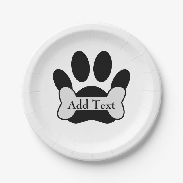 Assiettes En Carton Empreinte de patte De Chien Et Texte Personnalisé  (Devant)