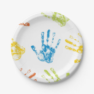 Assiettes En Carton Empreinte de peinture à doigt pour enfant