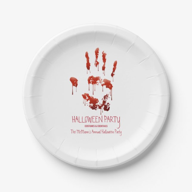 Assiettes En Carton Empreinte sanglante Plaques papier d'Halloween (Devant)