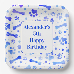 Assiettes En Carton Empreintes de pattes bleus fête d'anniversaire per
