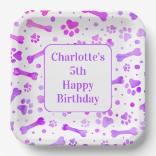 Assiettes En Carton Empreintes de pattes Personnalisé rose violet fête