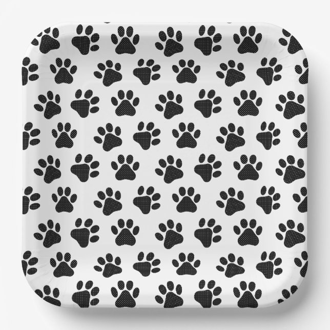 Assiettes En Carton Empreintes de pattes Polka Dot (Recto)