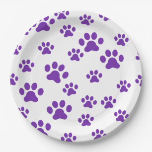 Assiettes En Carton empreintes de pattes violets