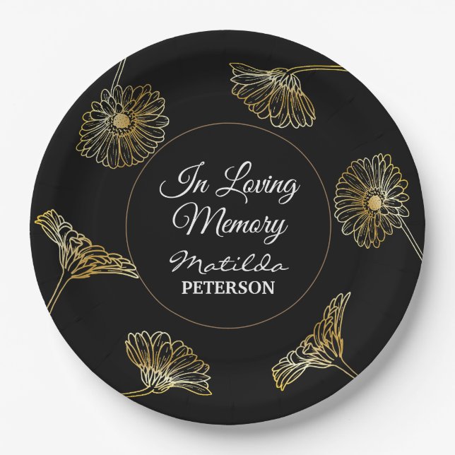 Assiettes En Carton En Mémoire d'amour Fleurs d'or Funérailles (Devant)