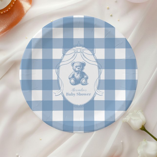 Assiettes En Carton en vichy Baby shower français Teddy Bear (Créateur téléchargé)