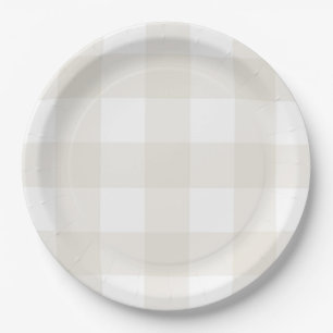 Assiettes En Carton En vichy beige neutre
