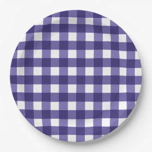 Assiettes En Carton En vichy bleu marine