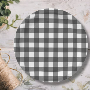 Assiettes En Carton En vichy de plaid noir et blanc