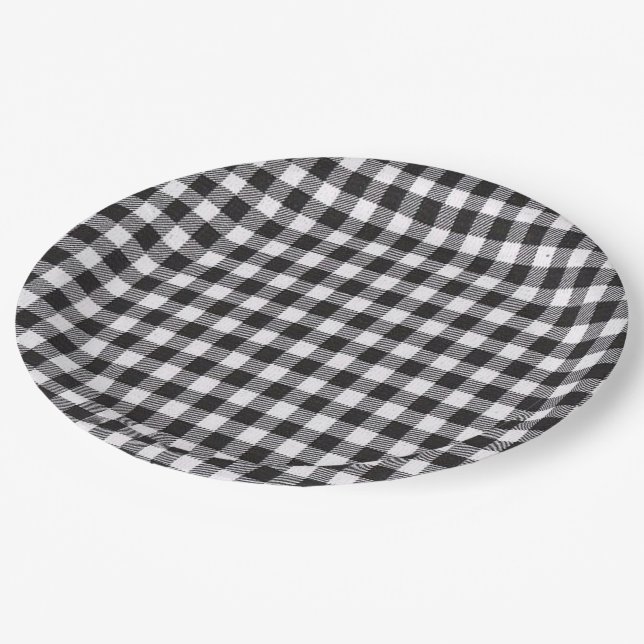 Assiettes En Carton En vichy noir (Angle)