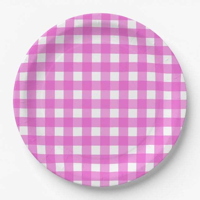 Assiettes En Carton En vichy rose (Devant)