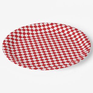 Assiettes En Carton En vichy Rouge Et Blanc À damiers