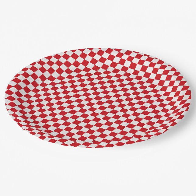 Assiettes En Carton En vichy Rouge Et Blanc À damiers (Angle)