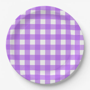 Assiettes En Carton En vichy violet brillant