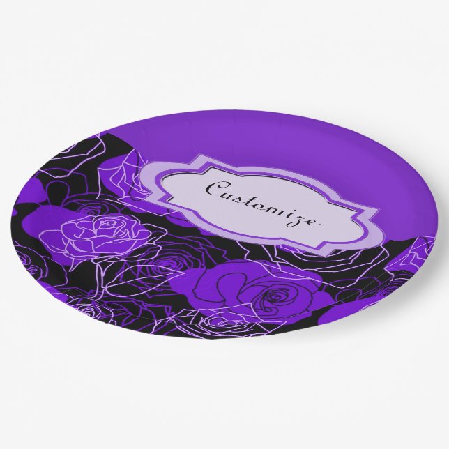 Assiettes En Carton Enchantement Plaques en papier Rose fleuri violet (Angle)