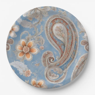 Assiettes En Carton Enchanter Paisley Peach et Blue