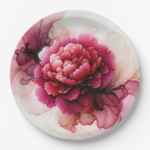 Assiettes En Carton Encre d'alcool rose de pivoine Abstraite