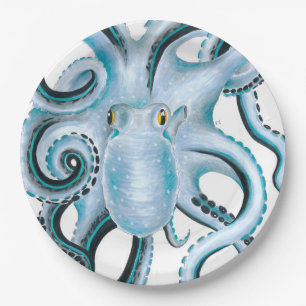 Assiettes En Carton encre et marqueur bleu octopus