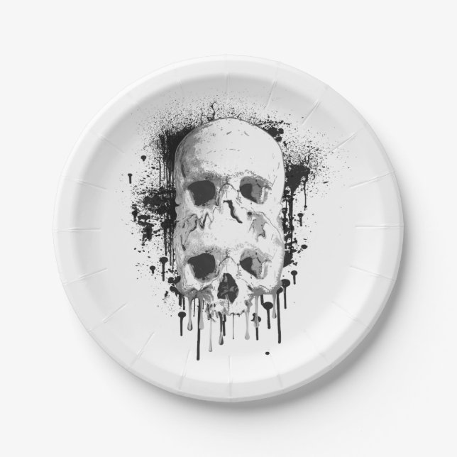 Assiettes En Carton Encre noire Skull Drip Graphique Fête (Devant)