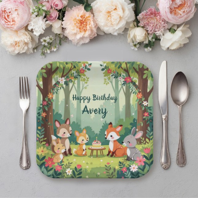 Assiettes En Carton Enfant animal de bois mignon anniversaire (Créateur téléchargé)