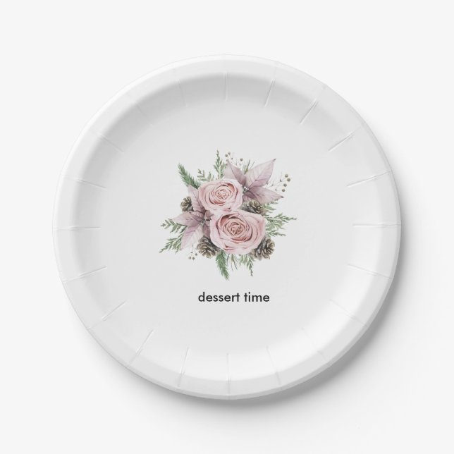 Assiettes En Carton Enfant d'hiver en fleurs poinsettia fleurie rose (Devant)