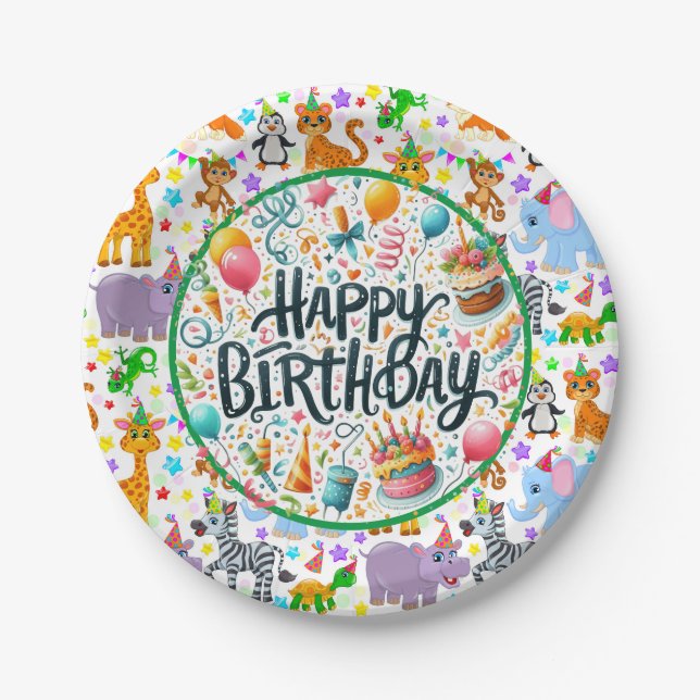 Assiettes En Carton Enfants Animal Bash Plaques de papier d'anniversai (Devant)
