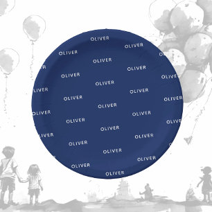 Assiettes En Carton Enfant's Birthday Dark Blue Nom