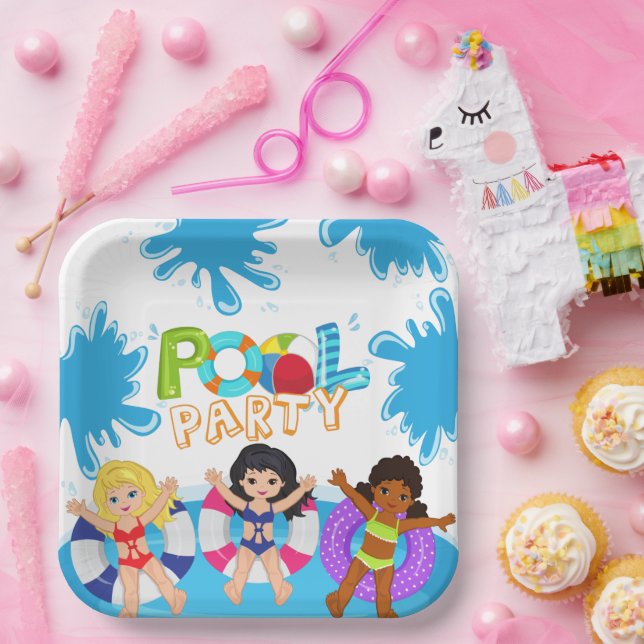 Assiettes En Carton Enfants Filles Anniversaire Pool Party (Fête)