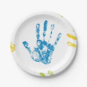 Assiettes En Carton Enfants Handprints en peinture