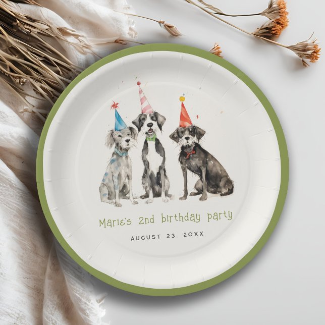 Assiettes En Carton Enfants mignons Aquarelle Chien mou Fête d'anniver (Créateur téléchargé)