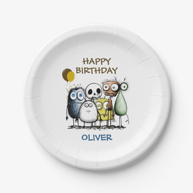 Assiettes En Carton Enfants Monster Anniversaire (Devant)