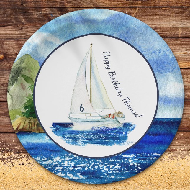 Assiettes En Carton Enfants Personnalisé Ocean Sailboat fête d'anniver (Créateur téléchargé)