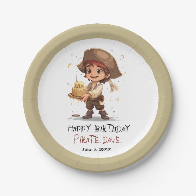 Assiettes En Carton Enfants Pirate Anniversaire Plaques de papier Garç (Devant)