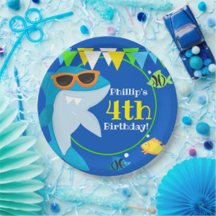 Assiettes En Carton Enfants requin bleu Fintastic Anniversaire